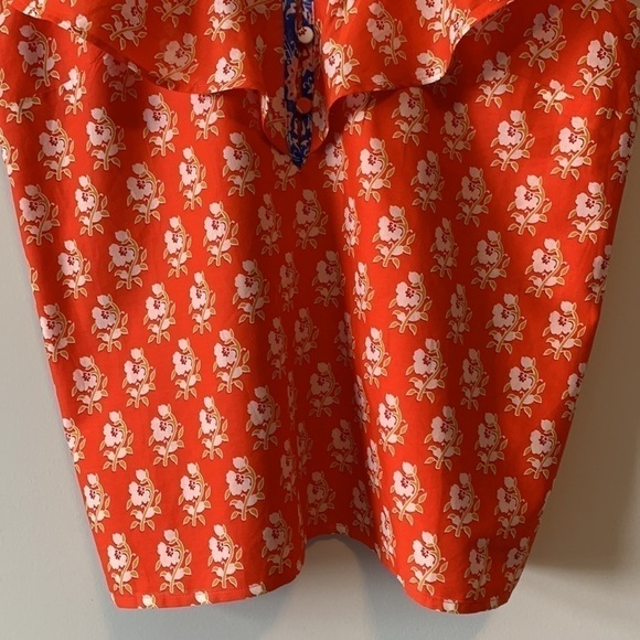 J. Crew Classic Floral Block Ruffle V Neck Orange Summer Top Size Small - Picture 6 of 16